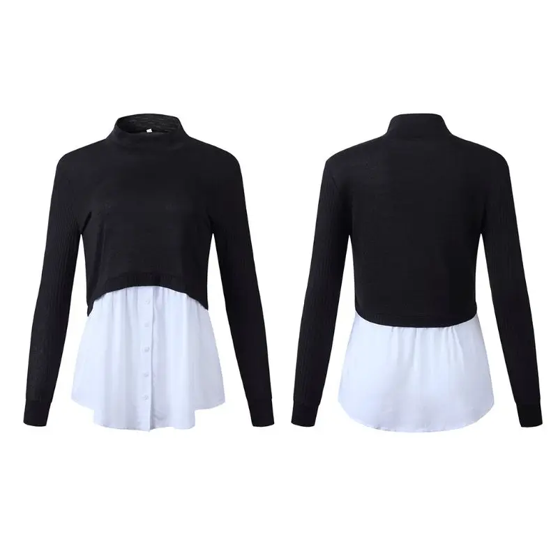 Женский трикотажный пуловер 2 в 1 рубчик с длинным рукавом и пуговицами | Женская