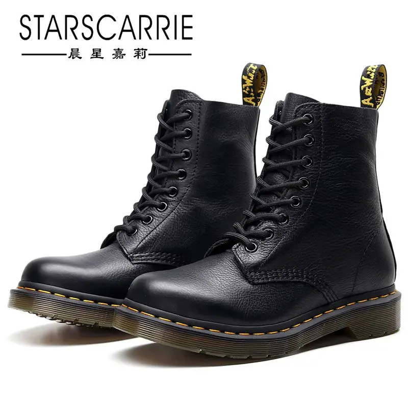 

Plus velvet lychee pattern 1460 riding boots female head layer soft cowhide couple ankle boots British leather motorcycle boots