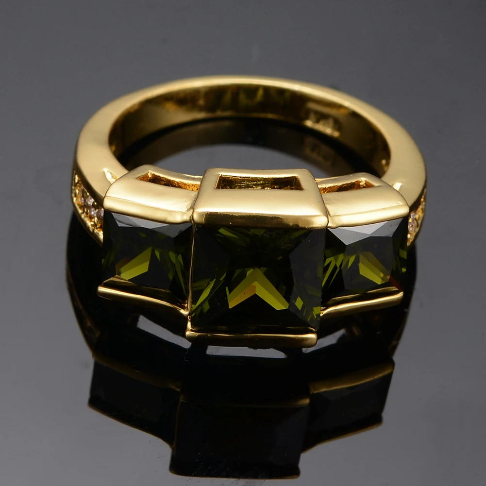 Charm Female Olive Green Crystal Stone Ring Yellow Gold Color Wedding Rings For Women Vintage Bride Square Engagement | Украшения и
