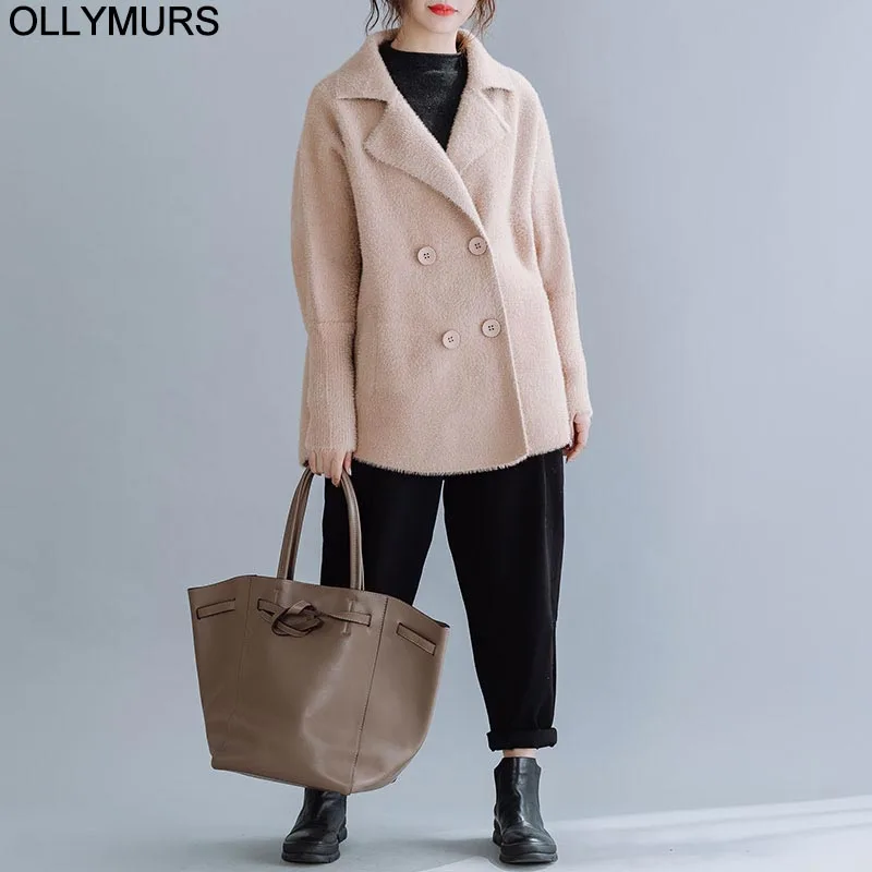 Большие размеры выше размера Толстая Женская куртка пальто из шерсти и смеси