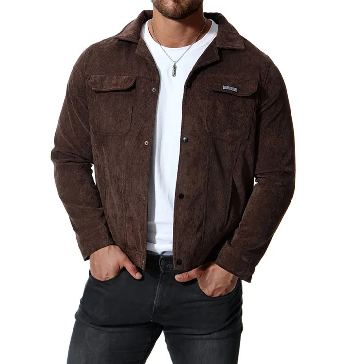 

Popest Design Corduroy Jacket Men Casual Coat Autumn Slim Fit Double Pockets Men Jackets Comfortable Black Outerwear 4XL