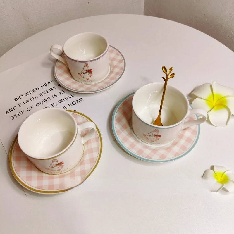 

South Korea INS Wind Ceramic Coffee Cup and Saucer Set Lovely Little Rabbit Girl Heart Afternoon Tea Milk Breakfast Cup