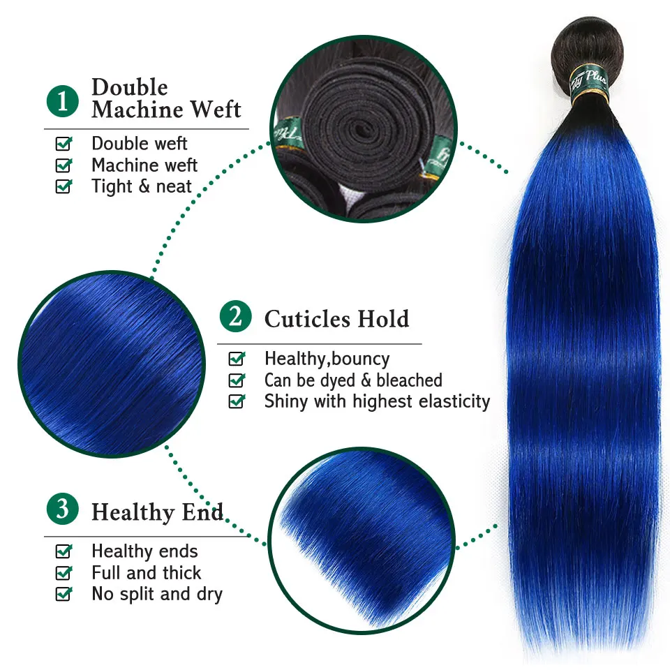 

Blue Hair Extensions 3 Bundle Deals Brazilian Straight Pre Colored 2 Tone Ombre Hair Bundles Dark Roots Remy Human Hair Weave BP