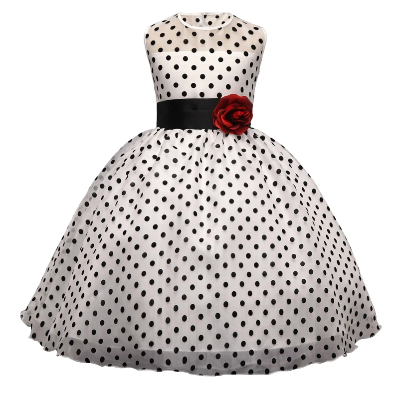 Little Girl Black Dots Dress Evening Ball Down Dinner For 4 5 6 7 8 9 10 Year Teenage Formal Occasion Costume Vestido | Детская одежда