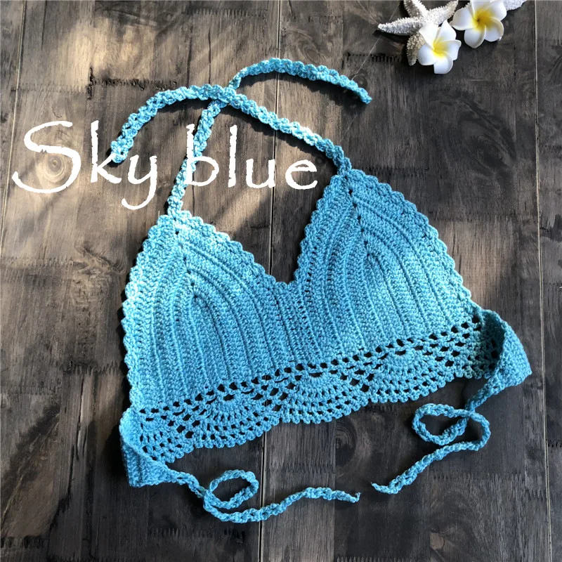 

Women Weaving Crochet Knit Bra Bikini Beach Woven Halter Bandage Backless Swimwear Beach Bathing Wear Spa