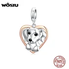 WOSTU Friendliness Dog Charm 925 Sterling Silver Heart Bead Animal Pendant Fit Original Bracelet Jewelry DIY Necklace CQC1611