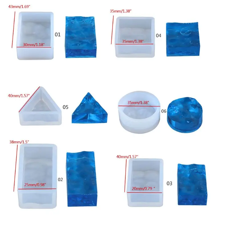

918F 6Pcs Sea Wave Style Resin Molds Epoxy Resin Water Ripple Pendant Silicone Molds Resin Casting Molds Jewelry Making Tools