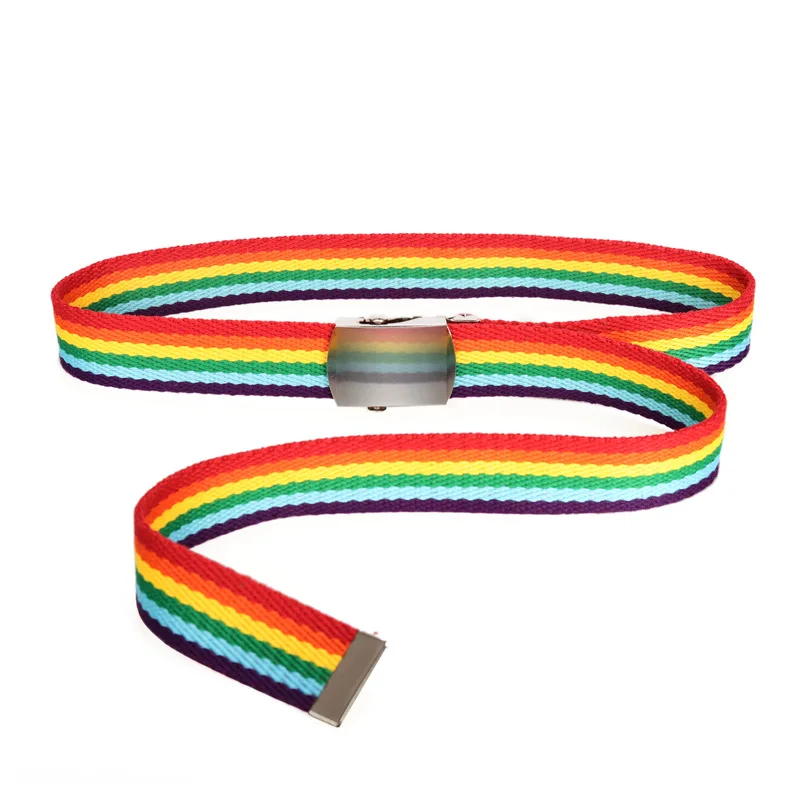 

Children Rainbow Belt Trend Ladies Thin Waist Alloy Roller Buckle Adjustable Jeans Accessory 2020 New Unisex Casual Canvas Belt