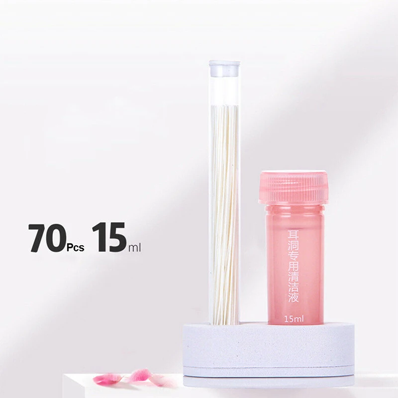 

Piercing Earrings Ear Hole Cleaner 15ml Rose Liquid +70pcs Paper Threads Earhole Cleaning Wire Ear Line Wash The Ear