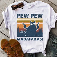 summer short sleeved t shirt women pew pew madafakas print funny black pistol cat casual female t shirt loose tshirt tops 2021
