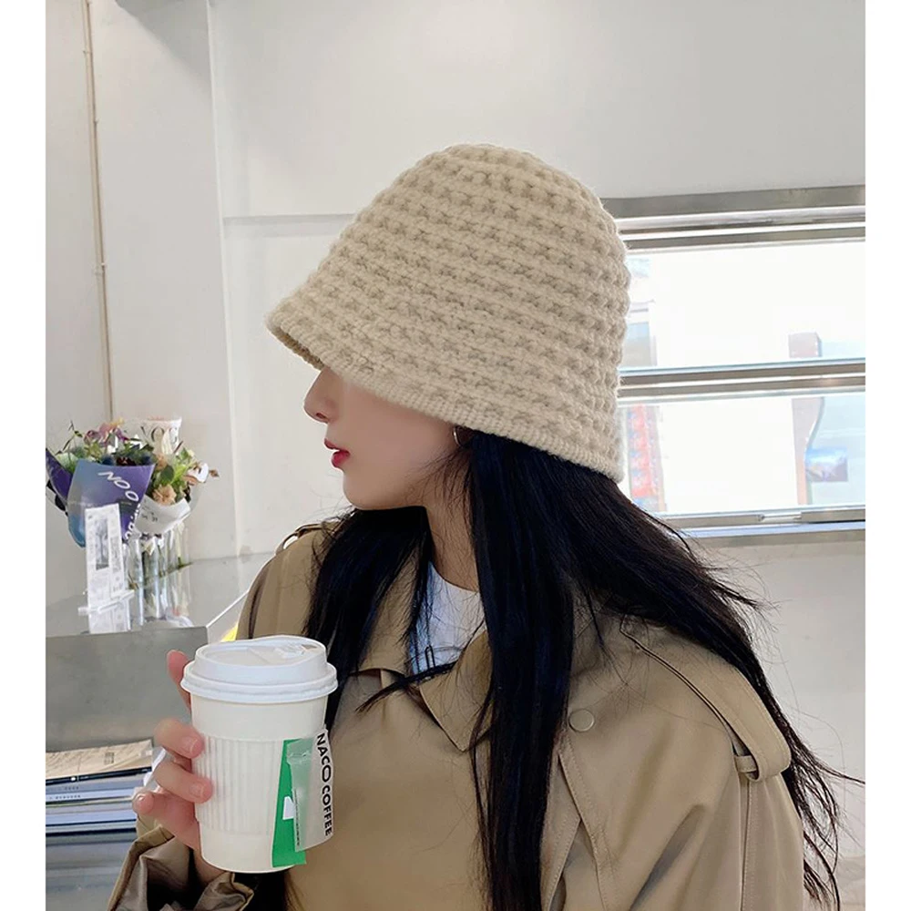 

New Style Ladies Fisherman's Hat Cord Woven Solid Color Beanie Cap Fashion Warm Bucket Hat 3+M6011#