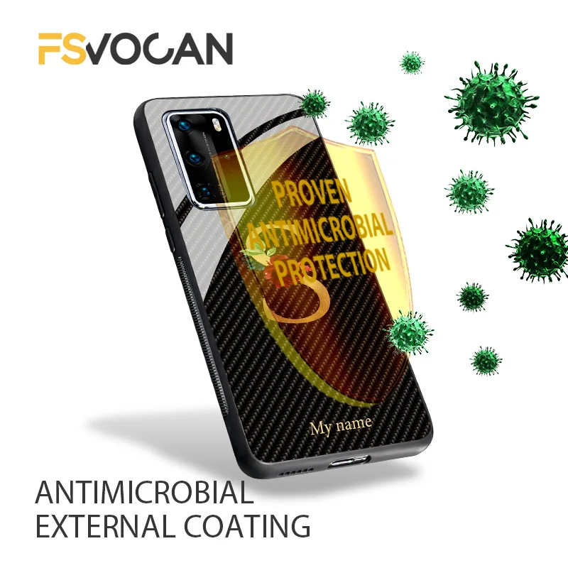 DIY Custom Name Phone Case For Huawei P30 P40 Lite Pro P20 Honor 50 10X 20 30Plus 8X 9X Nova 5T Mate Carbon Fiber Cover Initials