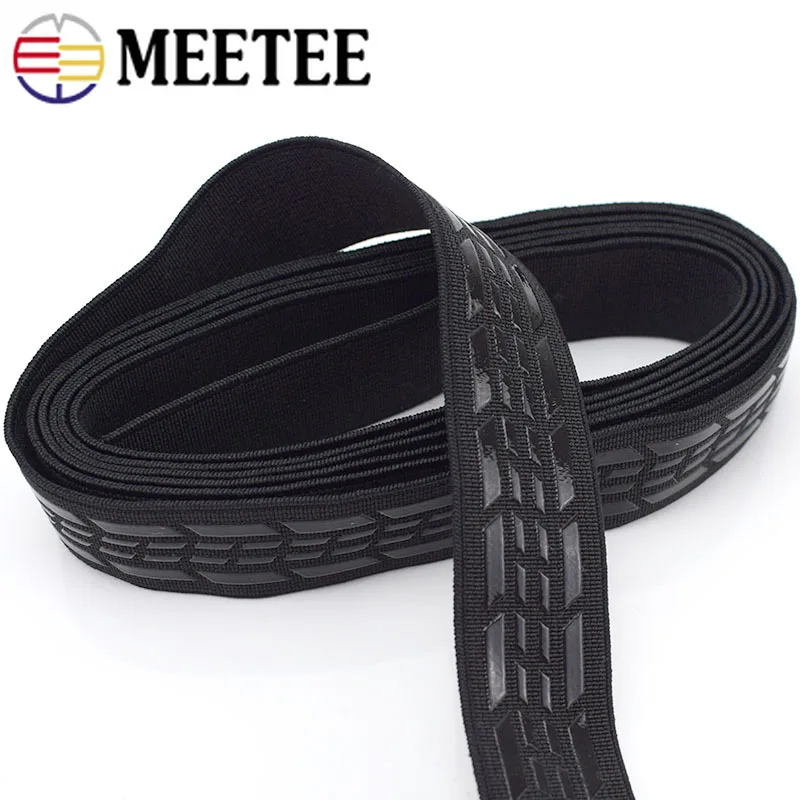 

Meetee 2/5Meters 25mm Non-slip Silicone Black Elastic Band Sportswear Belt Webbing DIY Outdoor Clothing Sewing Material EB017