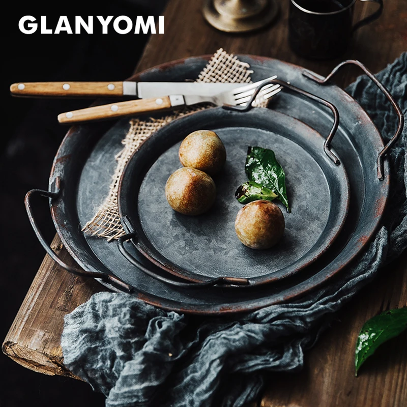 Металлический поднос с ручками в стиле ретро|Блюдца и тарелки| |