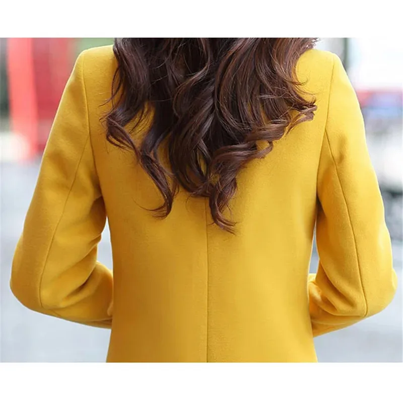 

Woolen coat women yellow plus size 2021 autumn winter new Korean slim rose red pink green long sleeve wool coats feminina