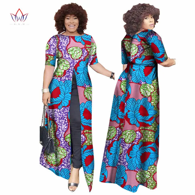 Африканский dashiki африканских платья повседневные Прямые сплит печати Африканский принт хлопок Одежда Сорочка африканского Femme brw WY852
