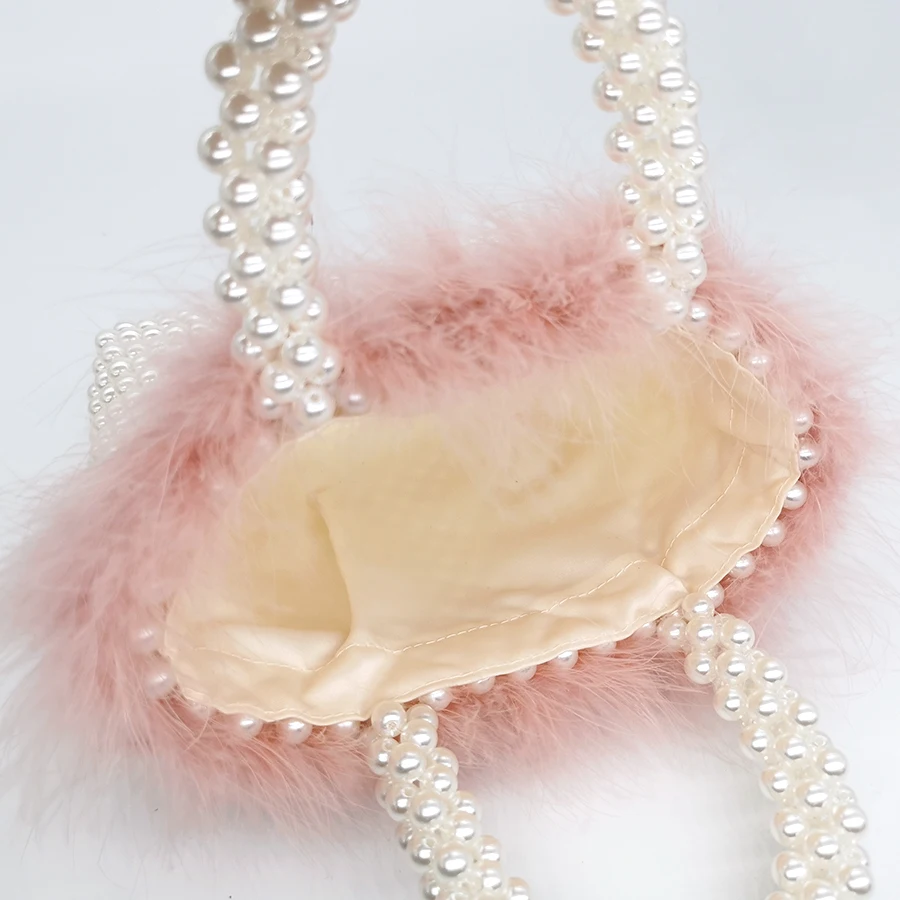 

Women's Handbag Fur Pearl Evening Party Cluth Bag Women Woven Beaded Tote Purses and Handbags Female Cute Ladies Shoulder Bag