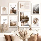 Настенная Картина на холсте с изображением оленя, овечки, цветка, леса, гор, скандинавские постеры и принты для украшения гостиной