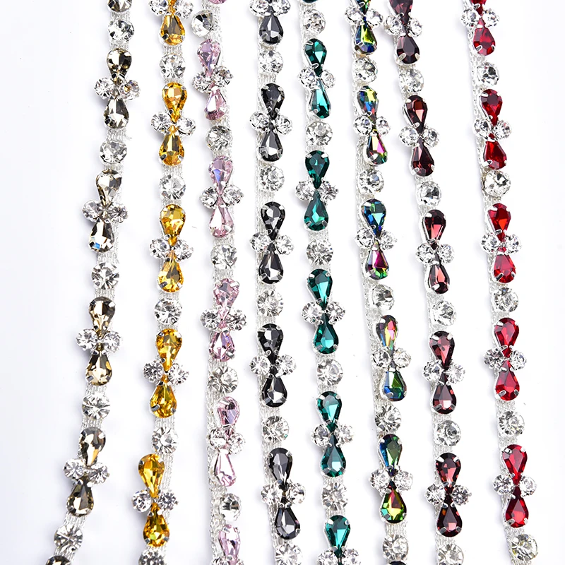 8 цветов, 8*13 мм, крестовая цепочка в форме слезы, серебряная стеклянная Хрустальная лента, пришивная аппликация, отделка «сделай сам», аксесс...