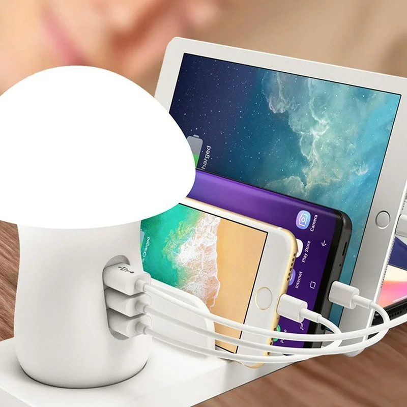 

Mini 3 USB Charging Station Dock QC3.0 Quick Charge Mushroom Lamp Charger Fast Qi 7.5W/10W Wireless Chargers for IPhone Samsung