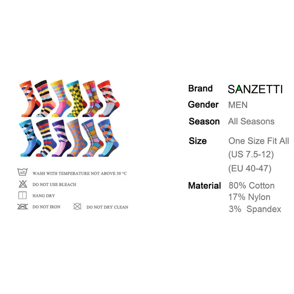 SANZETTI 12 пар/лот новые зимние теплые цветные мужские повседневные носки из чесаного хлопка с надписью Happy Crew новые свадебные носки