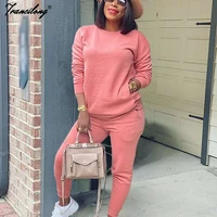 fashion solid cotton casual pants sweat suit sweatshirt tight 2 piece sets women outfits spring tracksuit conjuntos mujer 2021