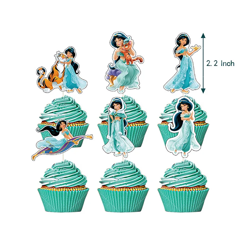 60pcs/Set Princess Jasmine Theme Supplies Latex Balloon Birthday Flags Cake Toppers Girl's Party Decoration Kids Toys Suit | Дом и сад