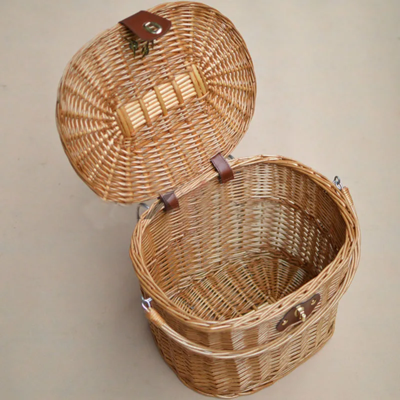 Винтажная плетеная велосипедная корзина из ротанга ручная ретро с чехлом|Сумки и