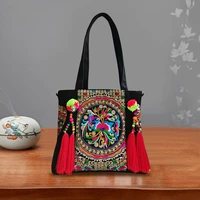 women shoulder bag retro embroidery pretty flower bohemia ethnic style tassel tote crossbody bag large capacity handbag for girl