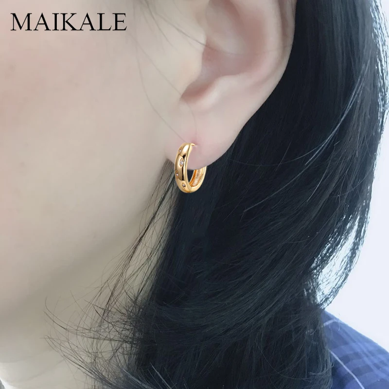 Женские классические круглые серьги MAIKALE, серьги-кольца, инкрустированные фианитом, золотистого/серебристого цвета, ювелирные изделия для подарка