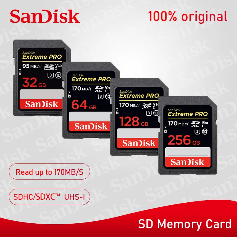 Карта памяти SanDisk Extreme Pro SDXC класс 10 карта 128 Мб/с SD-карта 32 Гб SDHC 95 м/с 64 ГБ 256 170 видео