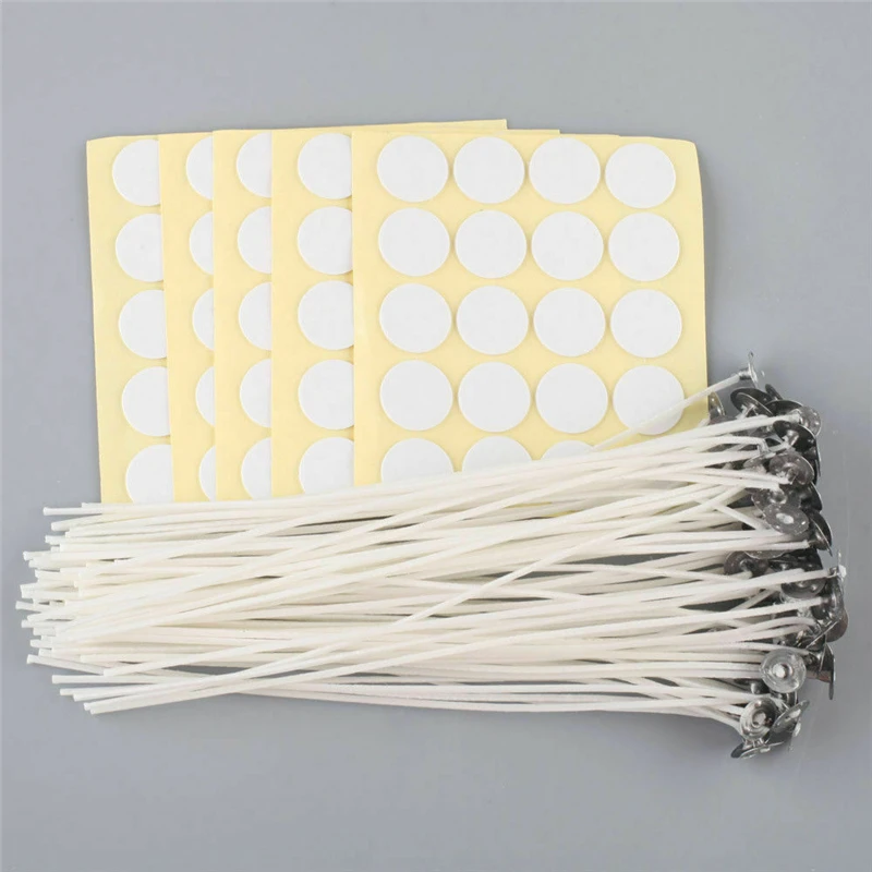 

New 100x 6Inch Candel Wicks Pretabbed Pre Waxed with Sustainers and Stickers