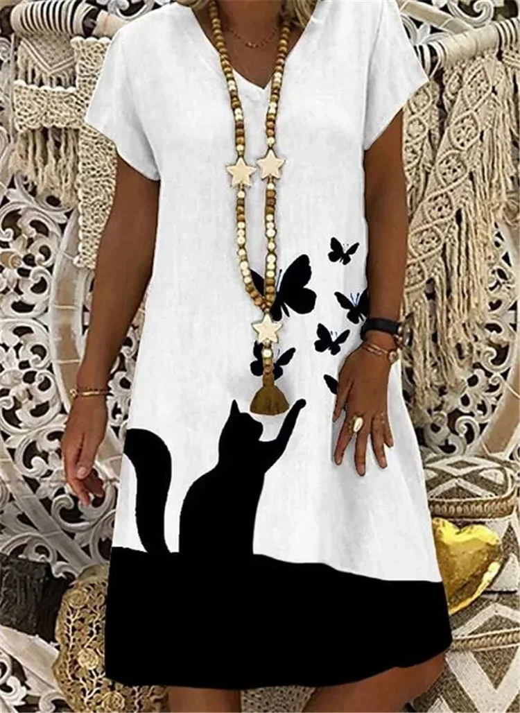 

Vintage Floral Printed Loose Mini Dress Elegant Women Summer V-Neck Short Sleeve A-Line Dresses Female Casual Dress Vestido 2021