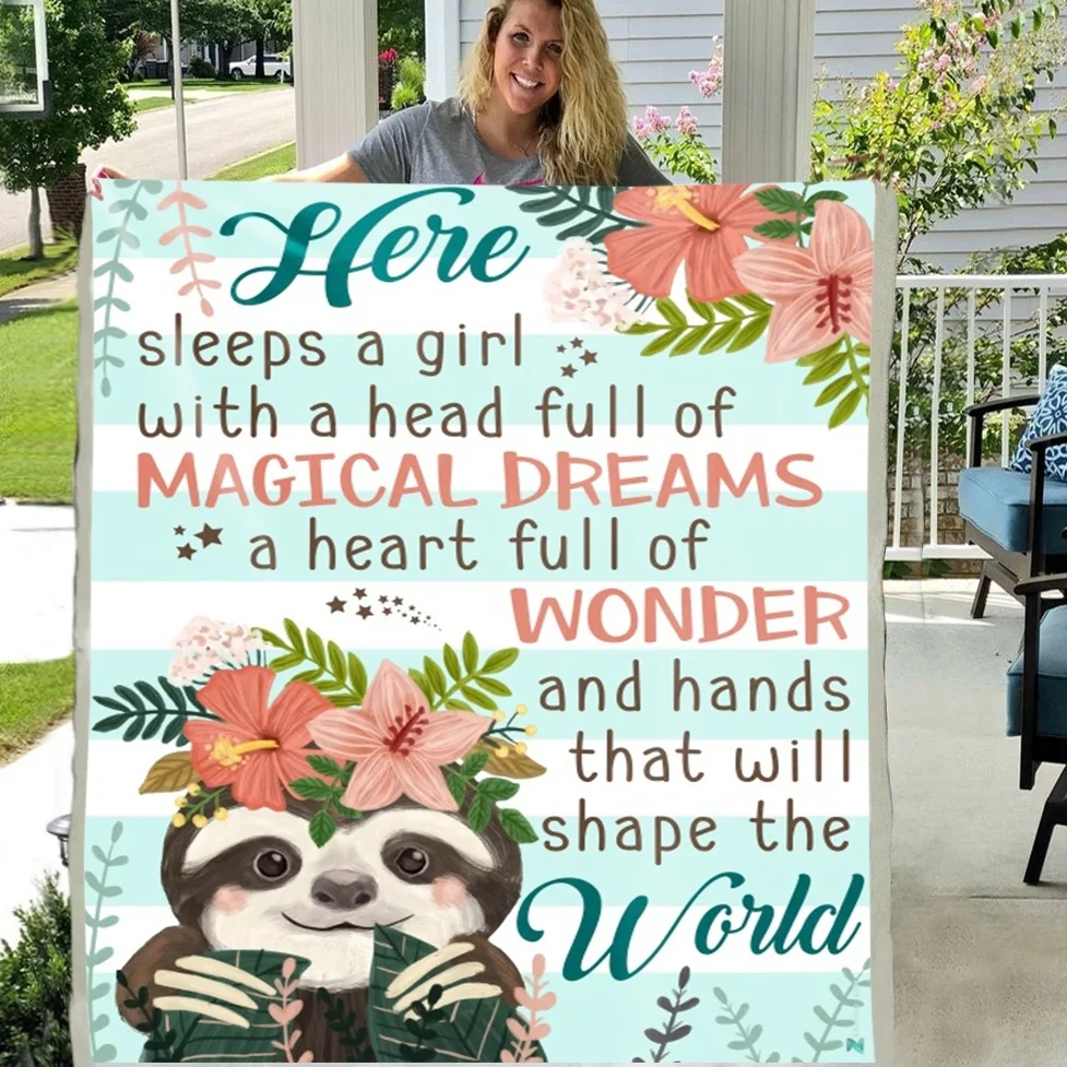 

Sloth Here Sleeps A Girl With A Head Full Of Magical Dreams Soft Throw Plush Sherpa Fleece Blanket