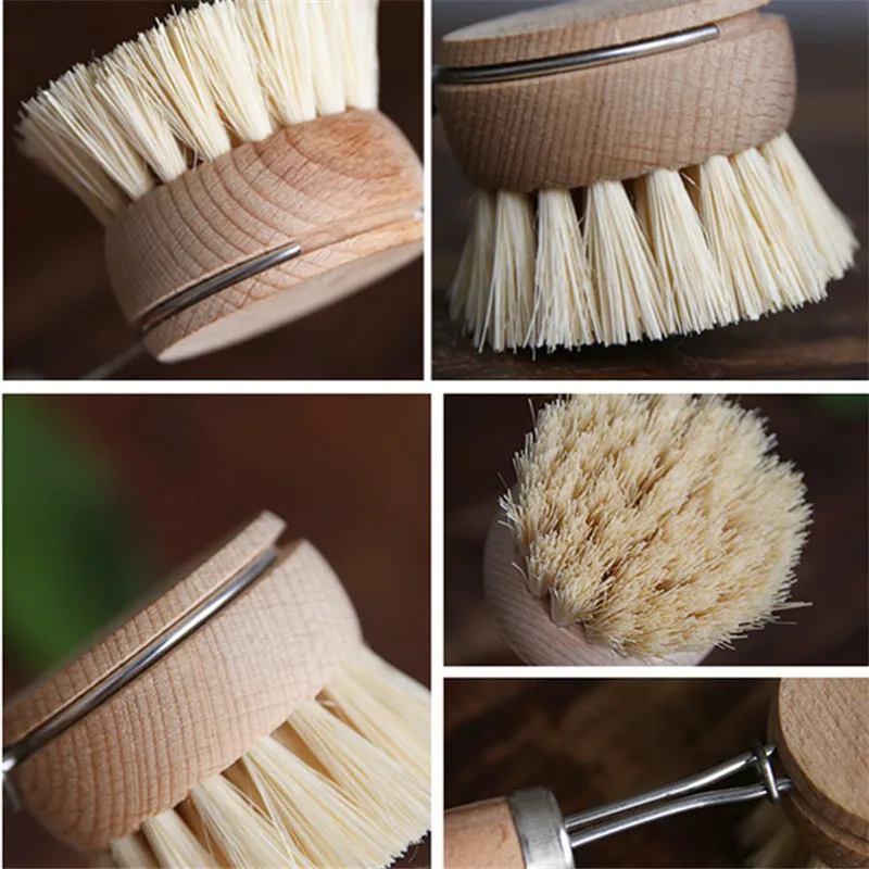 Натуральный из дерева с длинной ручкой кастрюлю кисть тарелка моющая Чистящая