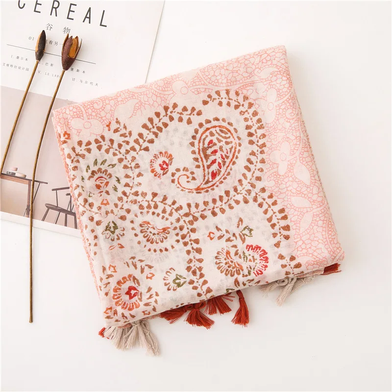 Everkaki Boho шарф шаль с принтом женские кисточки осень Цыганский узор женская накидка шарфики богемная шаль Женский зима