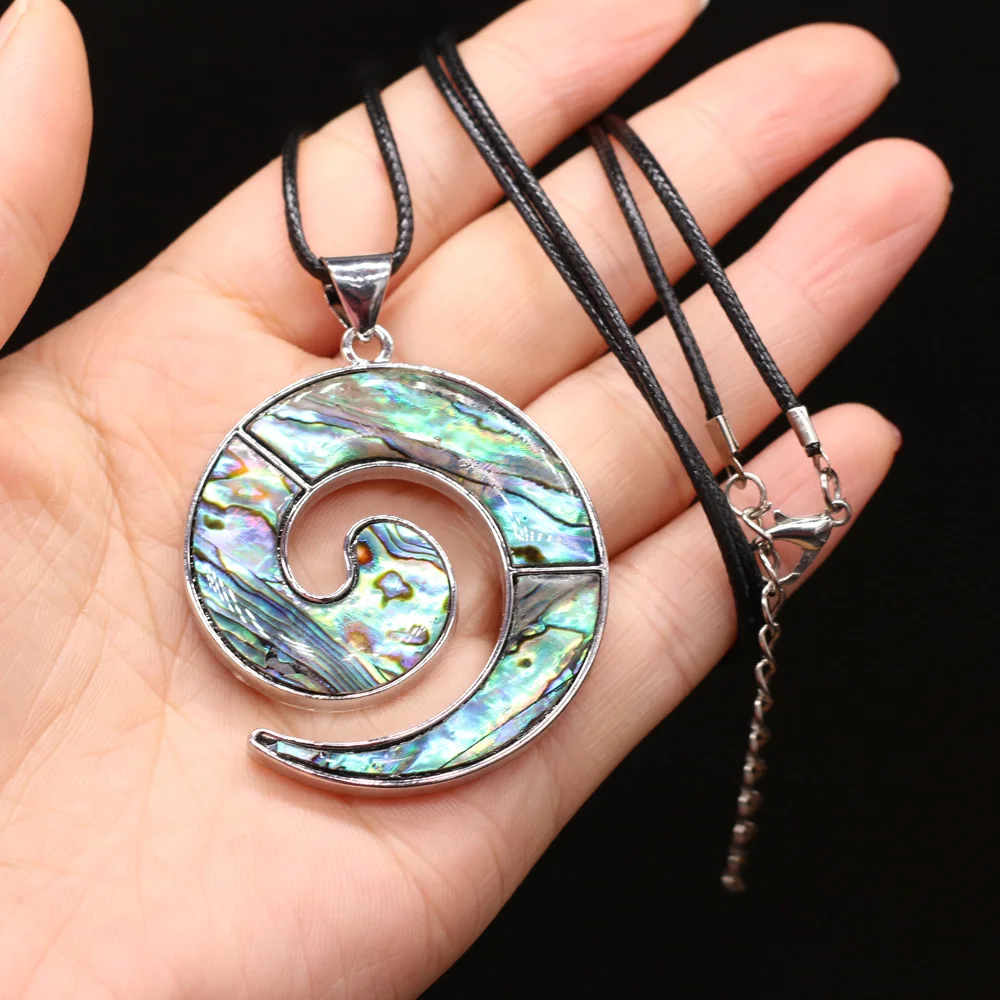 

Natural Mixed Colors Mother of Pearl Shell Wax Thread Necklace Pendants Accessories for Women Gift Length 55cm Size 40x50mm