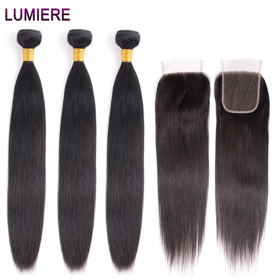 Lumiere волосы перуанские прямые прядка для наращивания волос с закрытием 3 пучка не