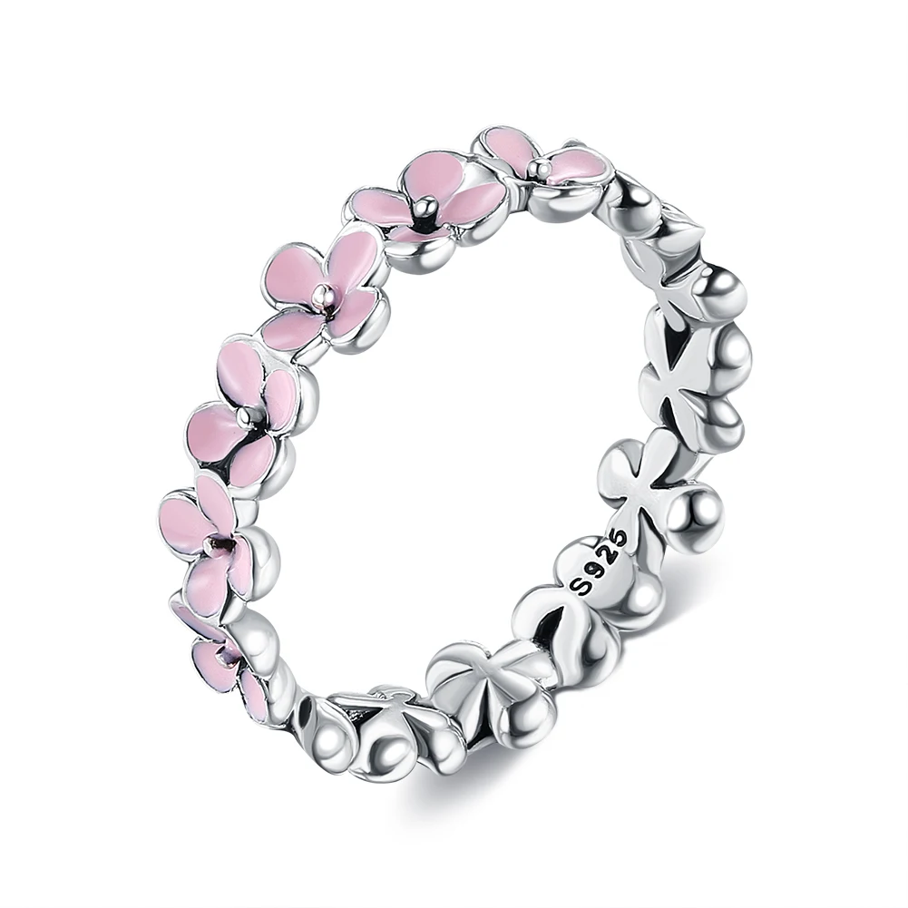 

New 925 Sterling Silver Rings For Women Fine Pink Flower Ring Finger Classic Lady Jewelry Accessories Gift Rings 2021 Trend