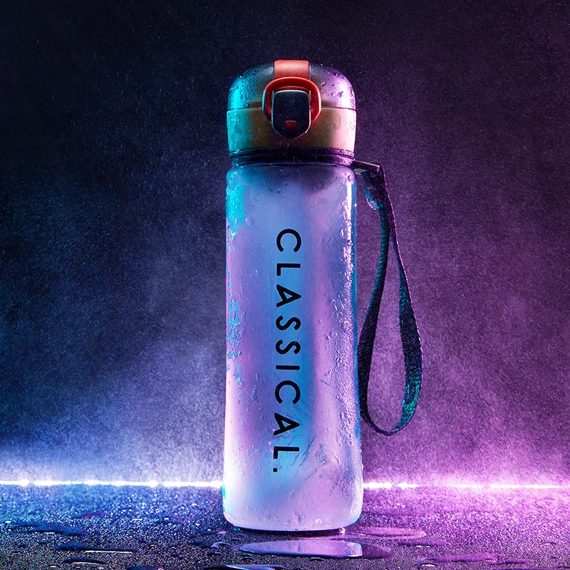 

500ml Portable Straw Water Bottle Outdoor Sports Plastic Watercup WIth Handle Rope Leakproof Safety Lock Drinkware