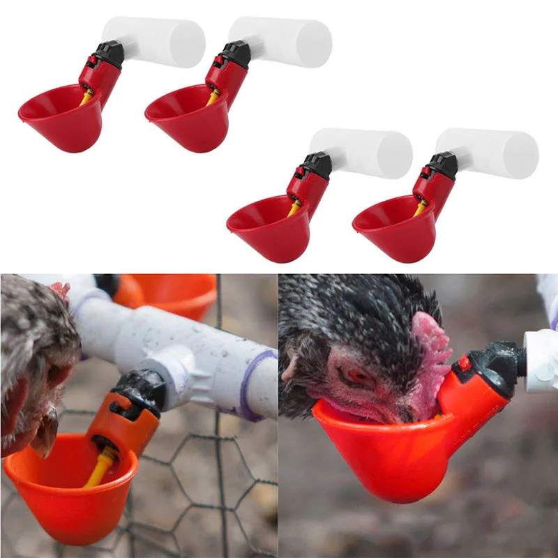 

4x Poultry Water Three Way Drinking Cups Chickens Hen Plastic Auto Feed Water