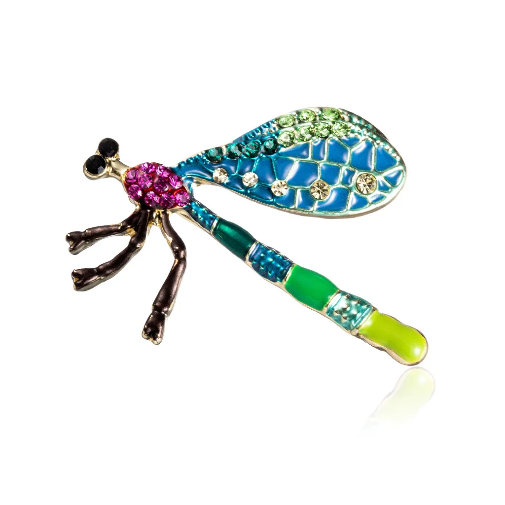 

Ladies Color Dripping Oil Crystal Retro Dragonfly Brooch High-End Fashion Insect Brooches Coat Accessories Animal Jewelry Gifts