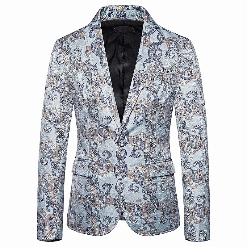 

Casual Fashion Men's Coffee Printing Party Dress Suit Coat Male Single-breasted Vintage Blazer Jacket Men Singer Stage Costumes