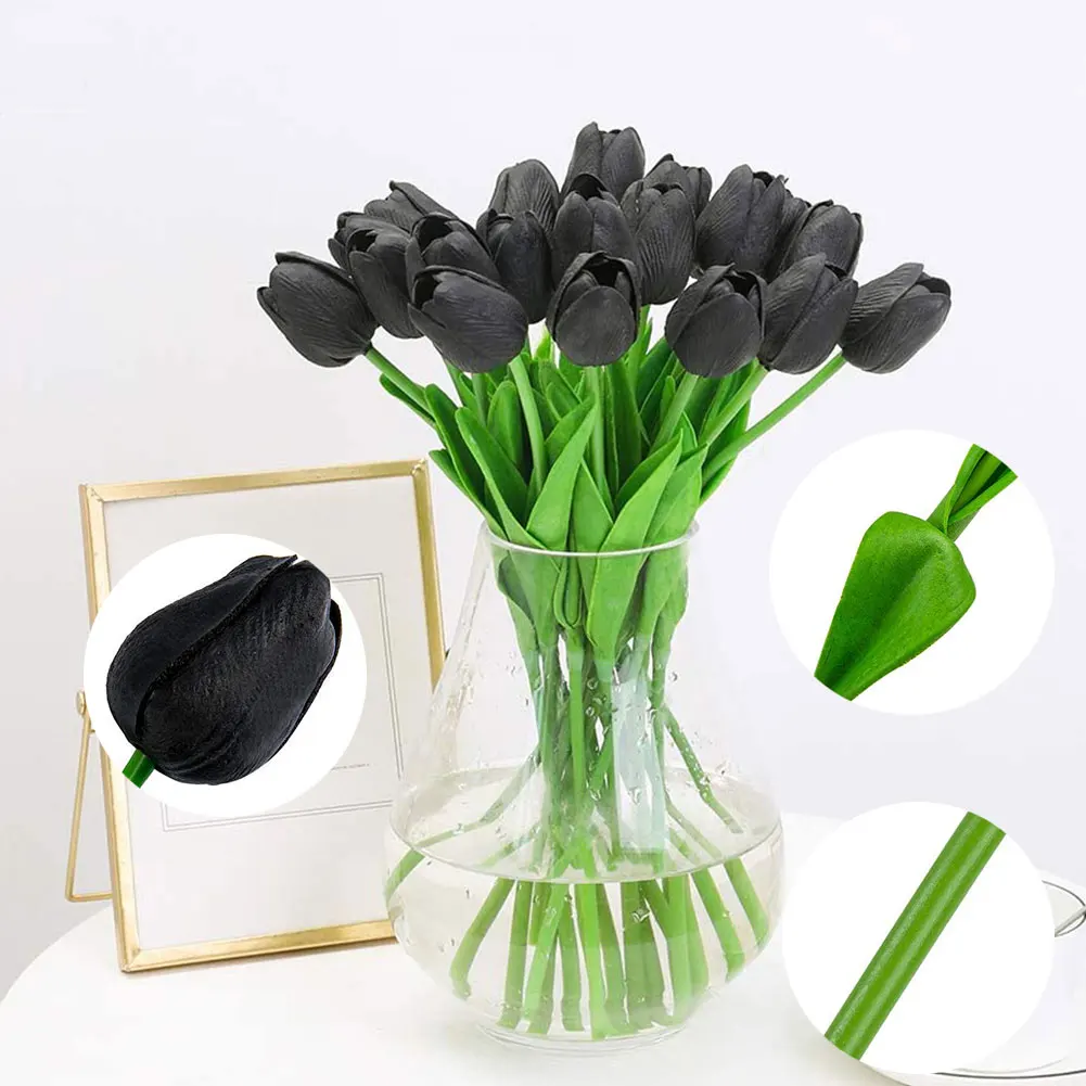 10 шт. розовом и черном цвете шелковые искусственные цветы тюльпаны один цветок