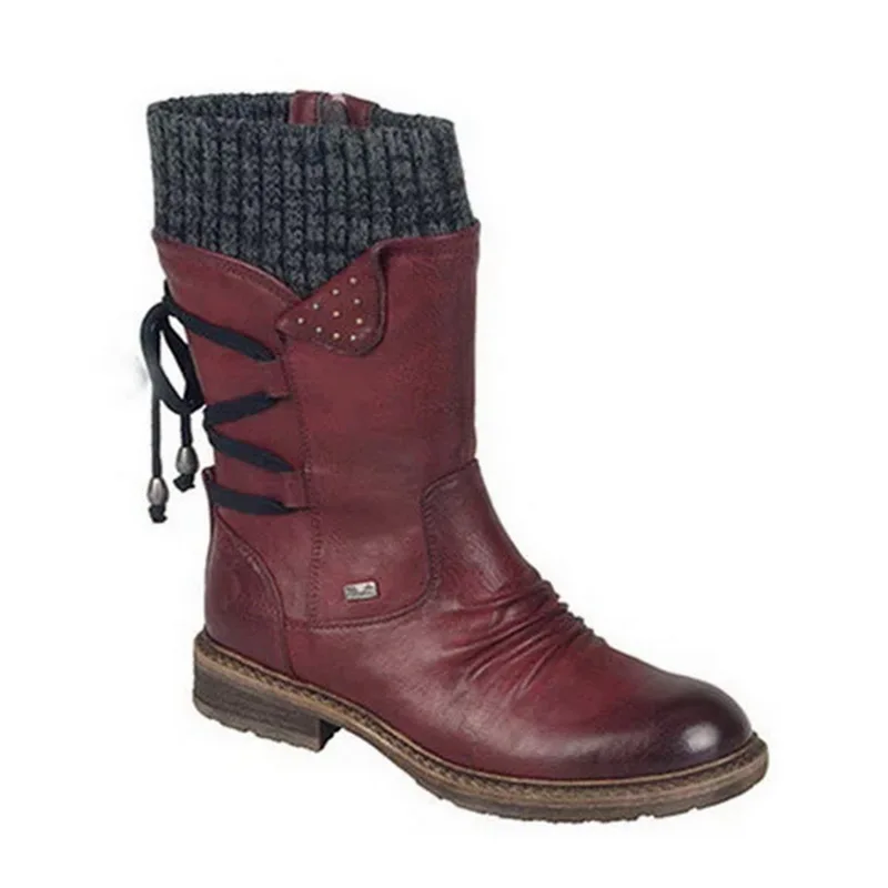 

2020 Hot New Autumn Early Winter Shoes Women Flat Heel Boot Fashion Knitting Patchwork Women's Boots Woman Ankle Botas