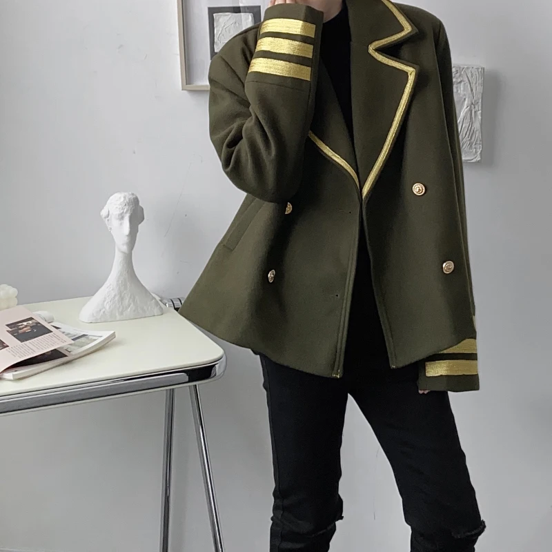 Мужская ретро двубортный военный Стиль шерстяные короткая куртка костюм мужской