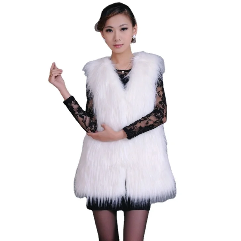 

New 2021 Fashion Slim Women Faux Fur Vest Gilet Long Furry Sleeveless Fur Jacket Cheap Fur Coats Casual Streetwear veste femme