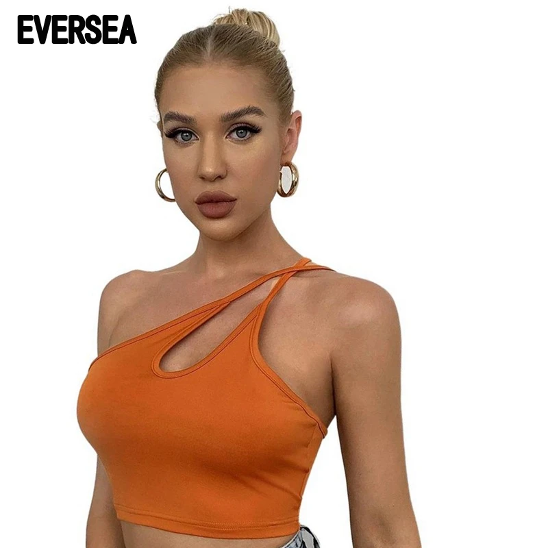

Eversea One Shoulder Crop Tops Women Summer Hollow Out Irregualr Shape Lady Sexy Vest