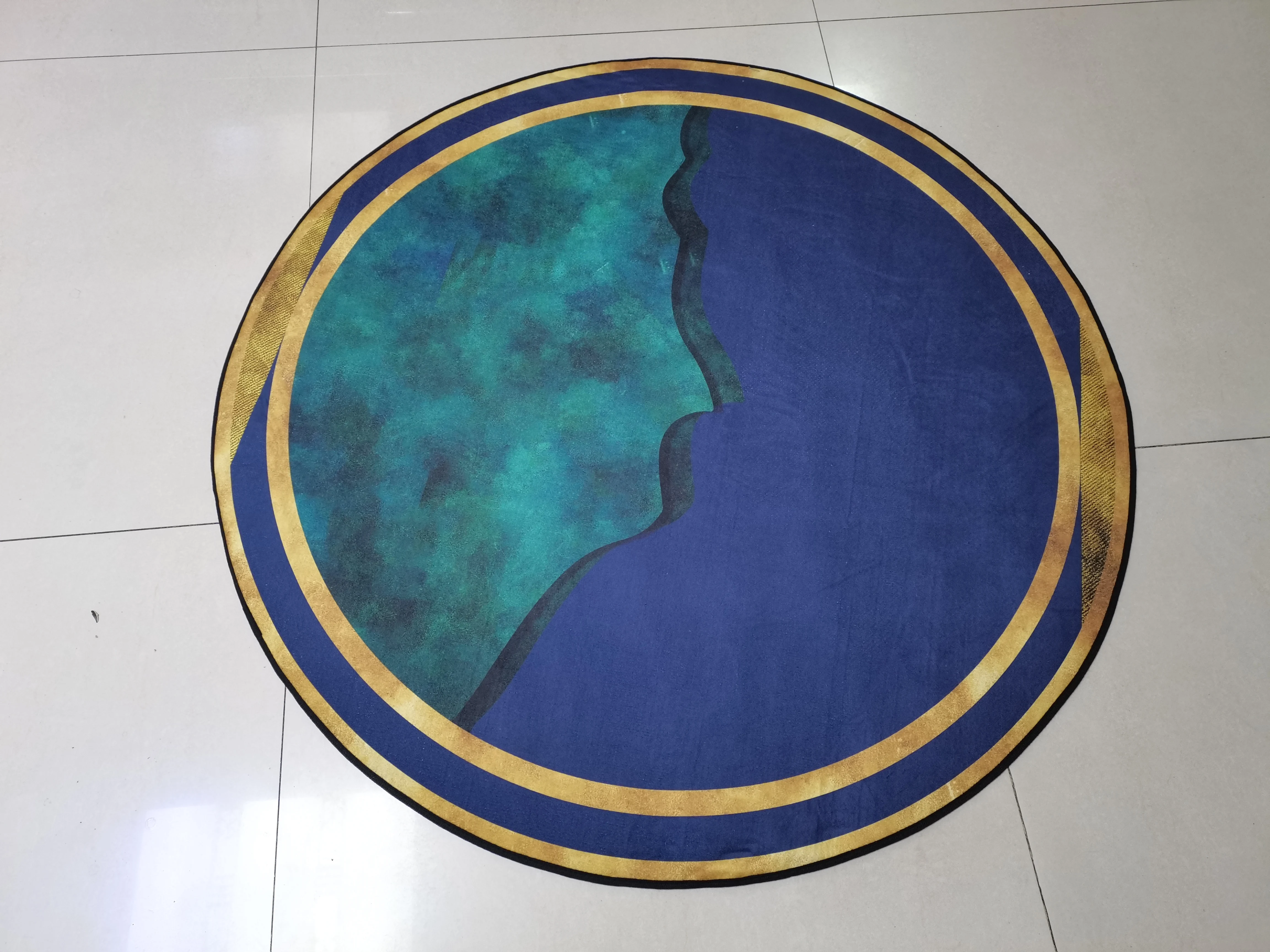 Украшение для гостиной изумрудно-зеленый и синий цвет круглый ковер с золотым