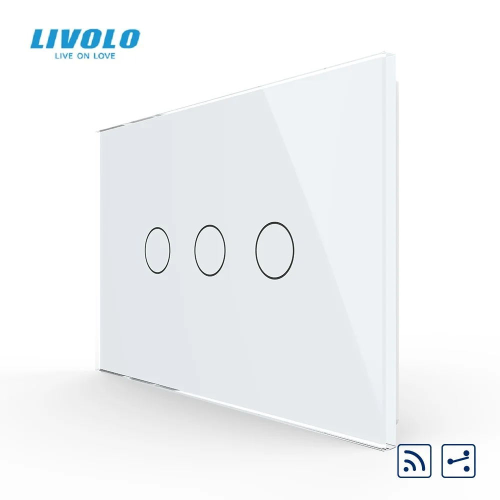 

Новый сенсорный выключатель Livolo, стандарт Австралии/США, Стандартный, Стандартный, 3-клавишный, 2-канальный, дистанционный, сенсорный выключатель света, панель из хрустального стекла, светодиодный индикатор